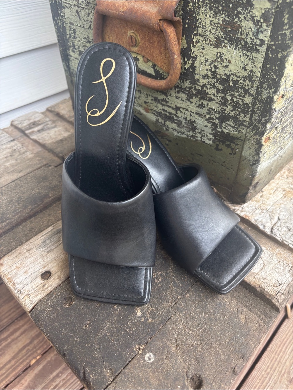 Sam Edelman Black Square-Toe Slide Mules